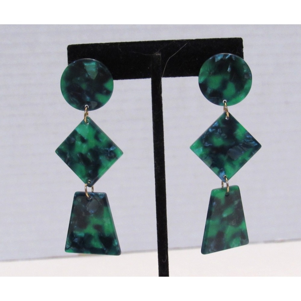 Vintage 80s 90s Y2K Pierced Dangle Earrings Boho Geometric Mobwife Forest Fairy